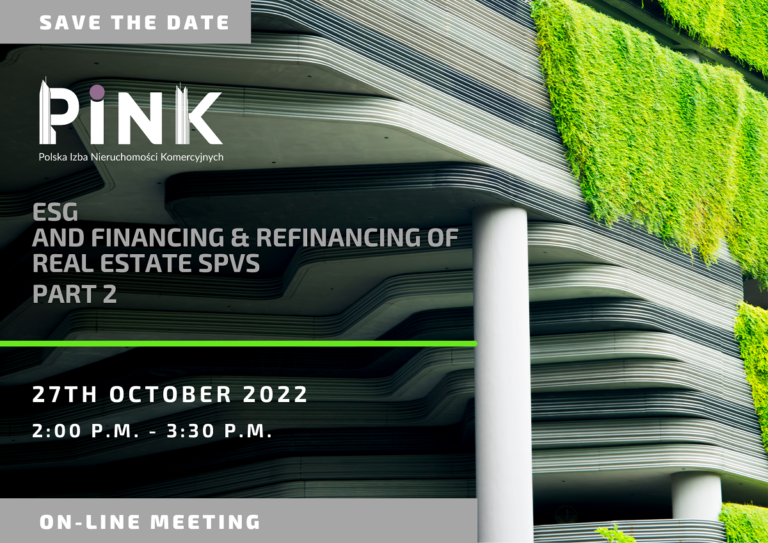 WEBINAR PINK: ESG and Financing and Refinancing of Real Estate SPVs [27th October 2022]